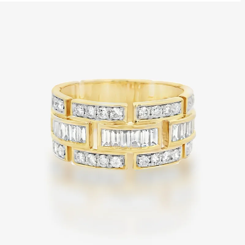 Ladies Rings with Tree Shine-Brick Pattern Baguette & Round Diamond Ring