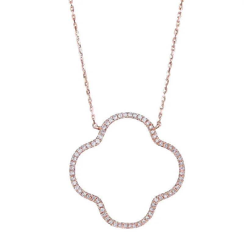 Ladies snowy white necklaces -Emilique 14KT Gold .22 CTW Round Diamond Open Clover Necklace