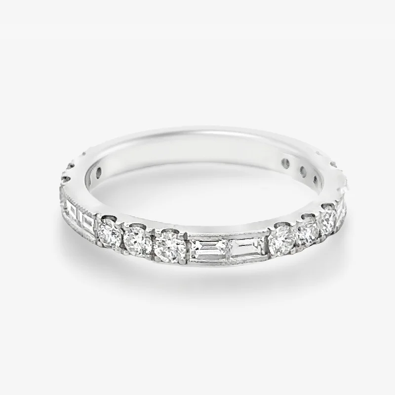 Ladies Rings Open Glow-3/4 Baguette & Round Diamond Band Ring