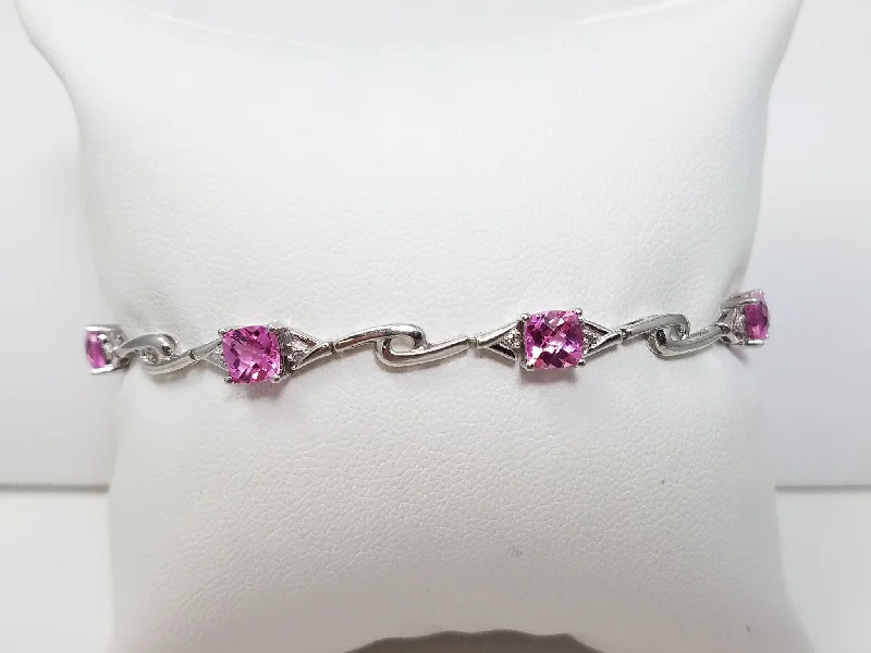 Ladies rhinestone pop bracelets -7" 3.50ctw Synthetic Pink Sapphire 14k White Gold Bracelet