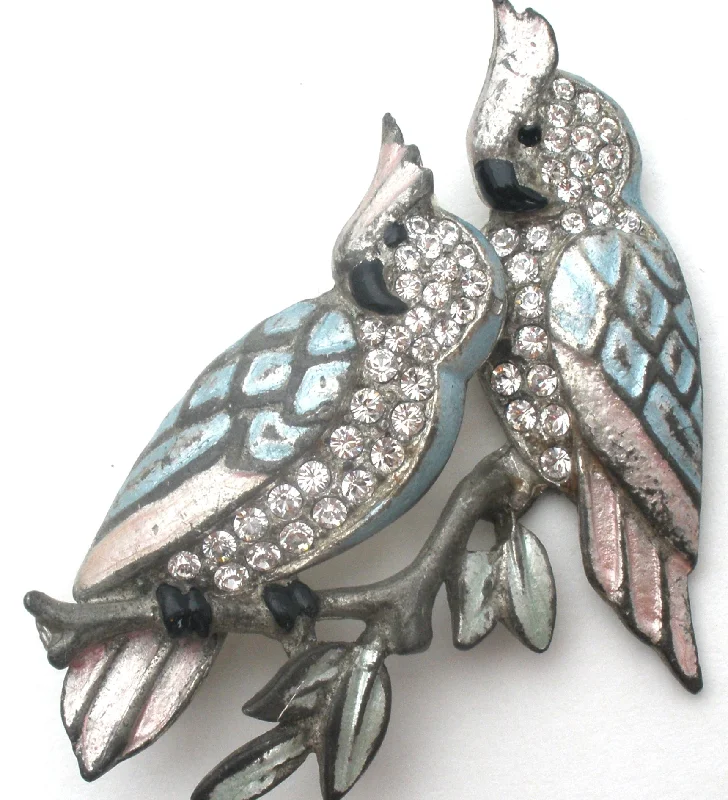 Ladies cosmic fate brooches -Double Blue Bird Brooch Pin With Paste Rhinestones