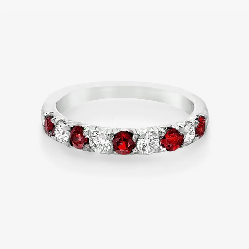 Ladies Rings with White Colemanite-0.65CT Ruby & Diamond Halfway Ring