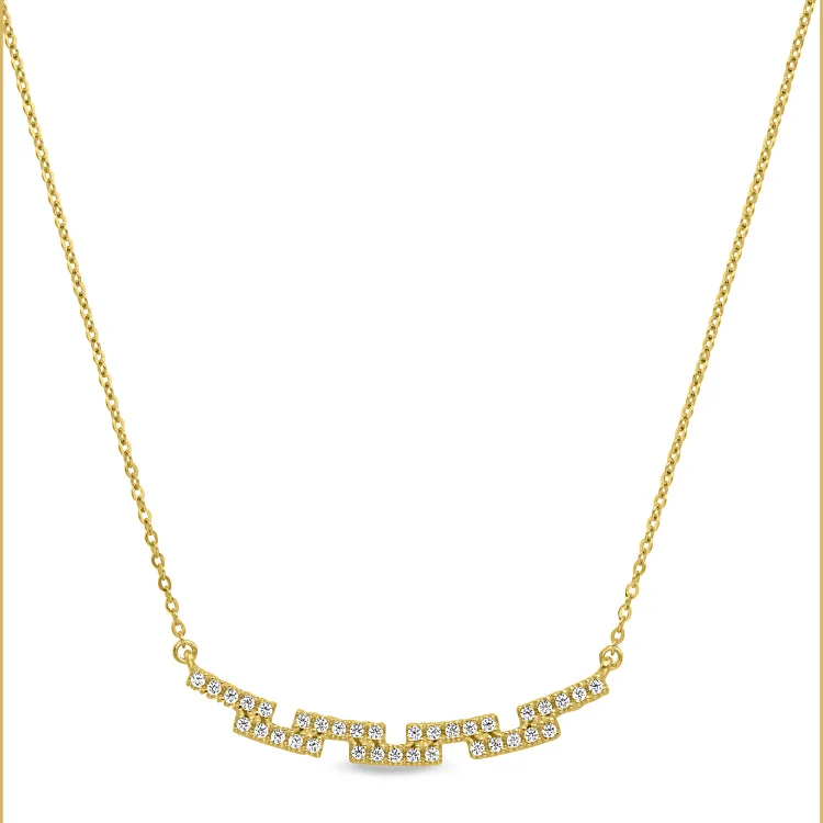 Ladies calm blue necklaces -Gold Finish Sterling Silver Micropave Staggered Bar Necklace with Simulated Diamonds on 16"-18" Adjustable Chain