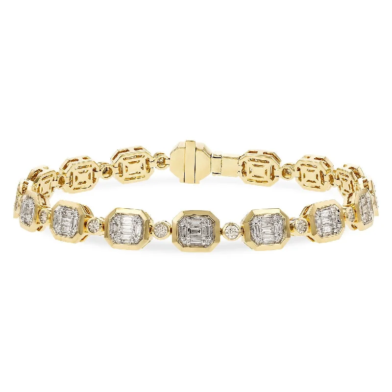 Ladies hushed spark bracelets -Baguette and Round Diamond Mosaic Bracelet in Yellow Gold