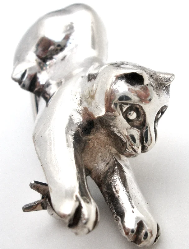 Ladies golden yellow brooches -Sterling Silver Kitty Cat Brooch Pin Vintage