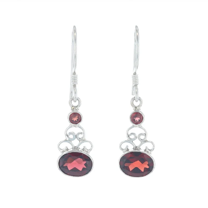 Ladies Earrings with Rose Kunzite-Silver Garnet Dangle Earrings