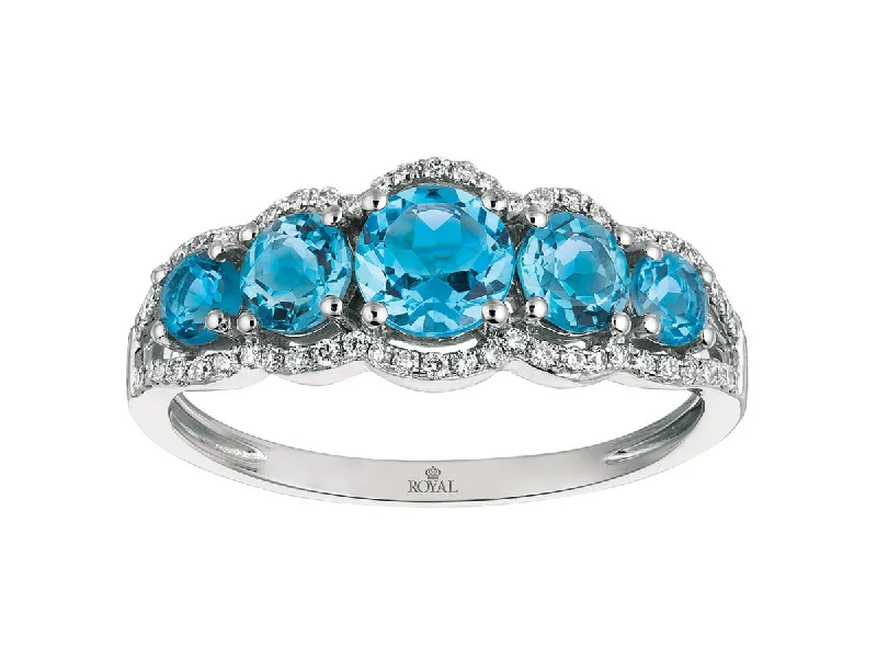 Ladies Rings with Coral Kornerupine-14k White Gold Blue Topaz and Diamond Ring WC6235B-BT