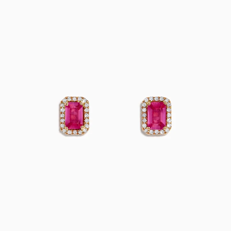 Ladies Earrings for Dance Shine-14K Rose Gold Pink Sapphire and Diamond Earrings