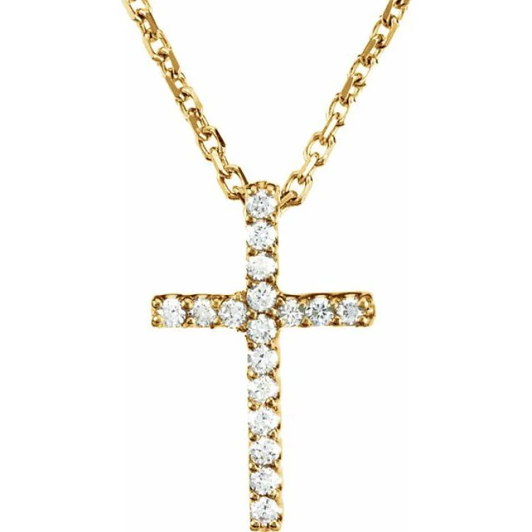 Ladies budget sparkle necklaces -14K Yellow .06 CTW Natural Diamond Petite Cross 16" Necklace