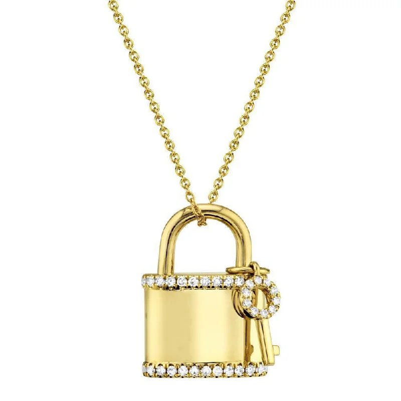 Ladies standout bold necklaces -14KT GOLD 0.21 CTW DIAMOND LOCK & KEY NECKLACE