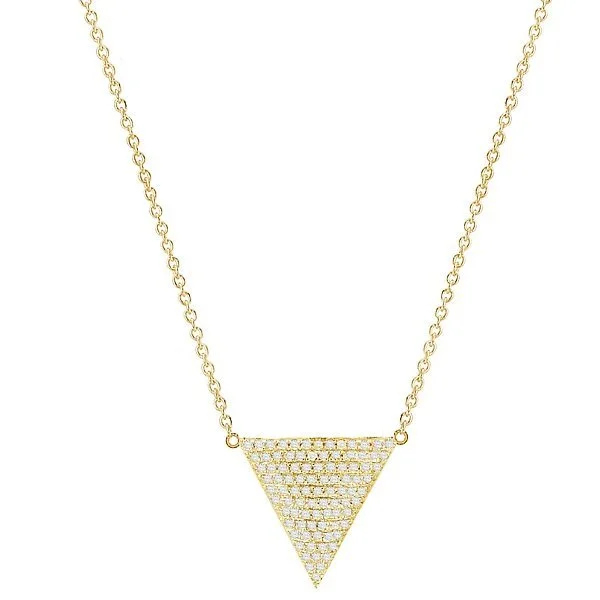 Ladies enamel hue necklaces -14KT YELLOW GOLD 1/7 CTW PAVE DIAMOND TRIANGLE PETITE NECKLACE