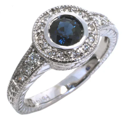 Ladies Rings Eternity Shine-14K White Gold Round Sapphire and Diamond Ring HB20483SAW