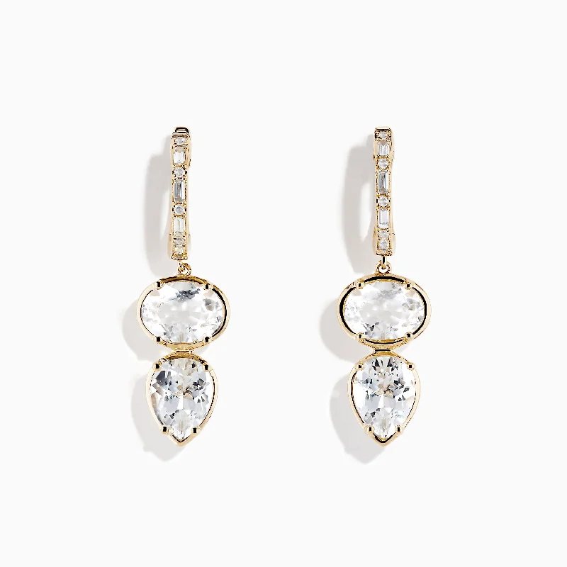 Ladies Earrings for Dream Spark-14K Yellow Gold White Topaz and Diamond Earrings