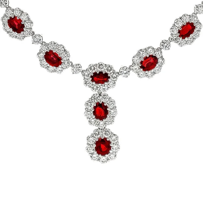 Ladies slender chain necklaces -JULEVE 18KT 28.03 CTW OVAL RUBY & 25.69 CTW DIAMOND NECKLACE