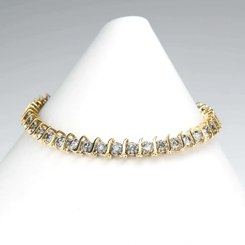 Ladies satin finish bracelets -14K Yellow Gold 8.80ctw Round Diamond S Link 7" Tennis Bracelet