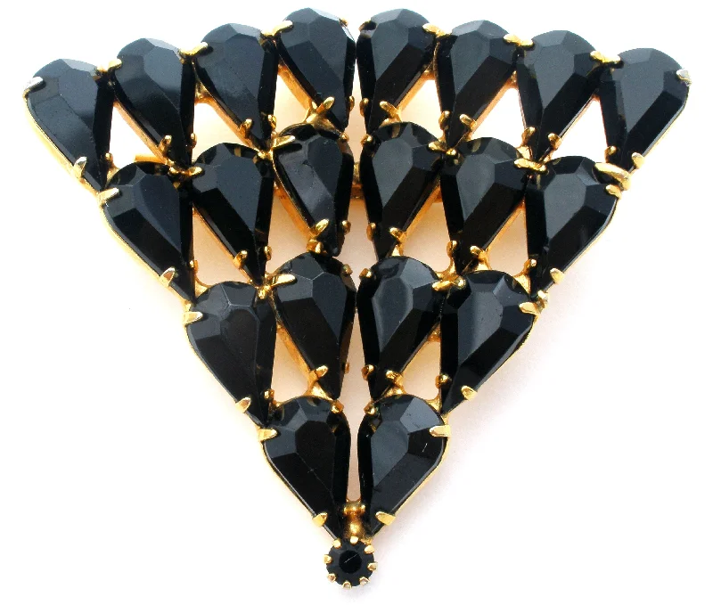 Ladies companion bond brooches -Black Rhinestone Brooch Vintage