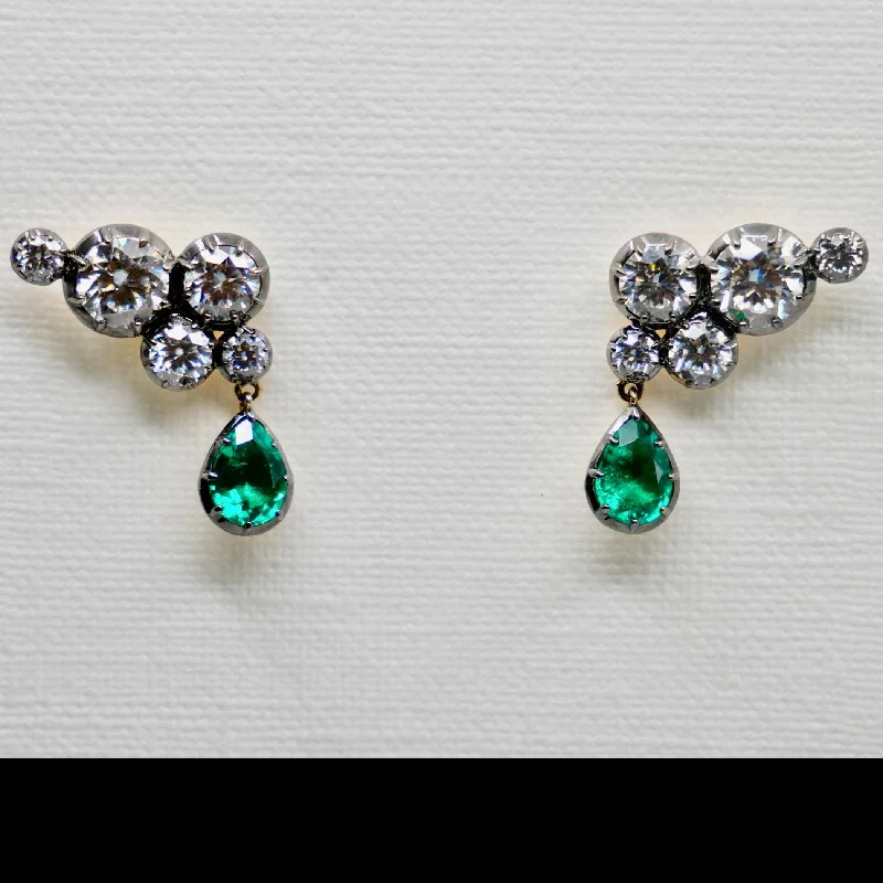 Ladies Earrings for Founder Glow-5 carat Georgian Victorian Climbing Collet Emerald and Moissanite Stud Earrings