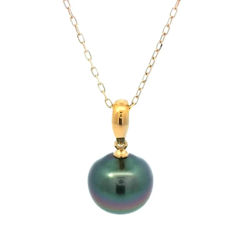 Ladies vibrant fashion necklaces -Cultured Tahitian Pearl Necklace in Yellow Gold