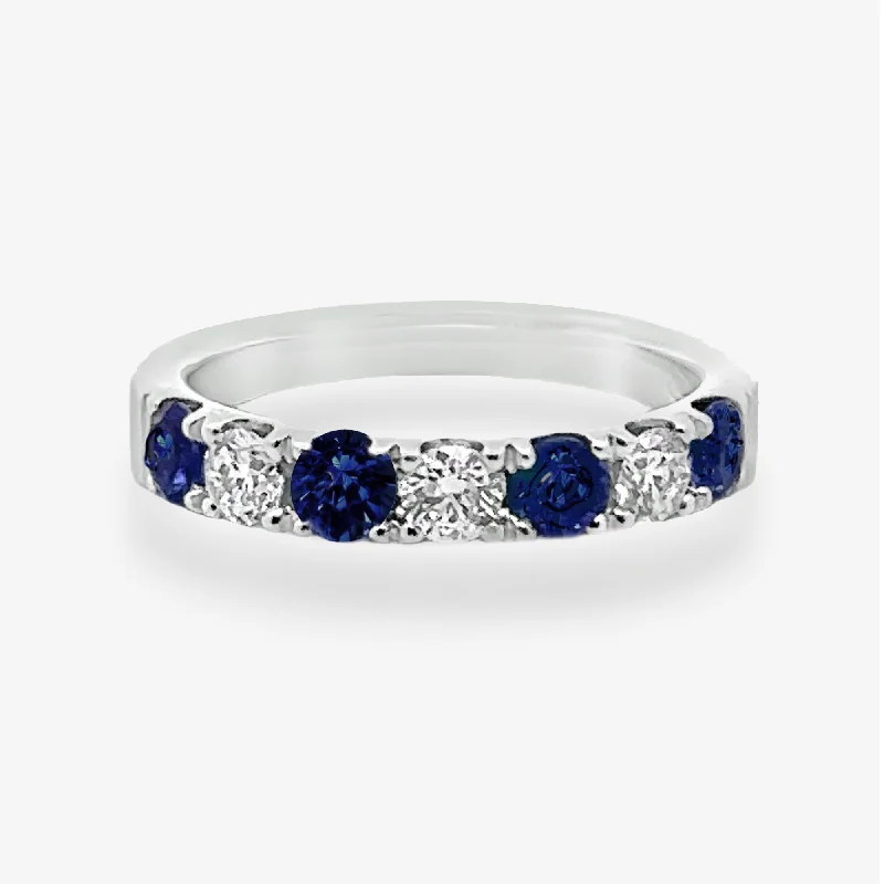 Ladies Rings with Gold Fibrolite-0.75CT Sapphire & Diamond Halfway Ring