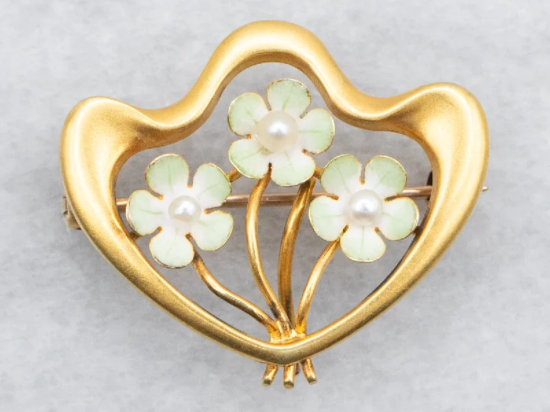 Ladies airy titanium brooches -Floral Seed Pearl Brooch