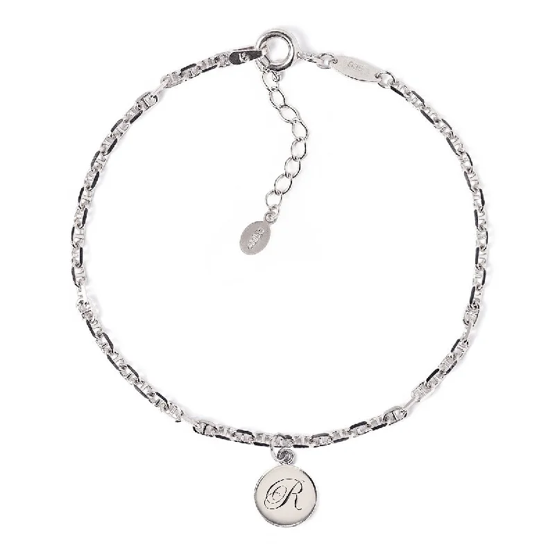 Ladies tranquil sapphire bracelets -Engraved Charm Marina Chain Bracelet