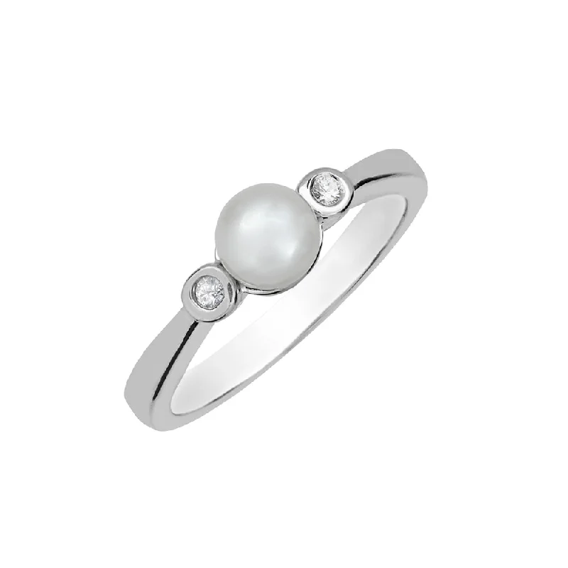 Ladies Rings with Lilac Iolite-Sterling Silver Pearl and Diamond Ring HB30077PLSS