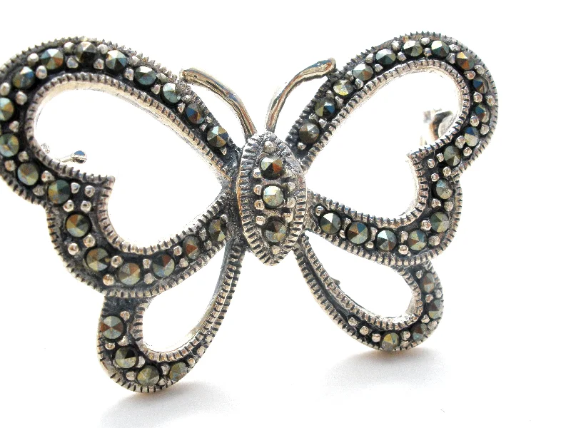 Ladies premium shine brooches -Sterling Silver Open Work Butterfly Brooch Pin