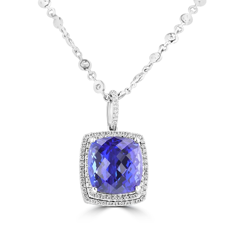 Ladies inspiring spark necklaces -18KT WHITE GOLD 23.96CT TANZANITE & 3.10CTW DIAMOND NECKLACE