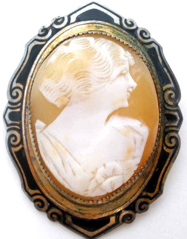 Ladies petal glow brooches -Antique Shell Cameo & Enamel Brooch Pin