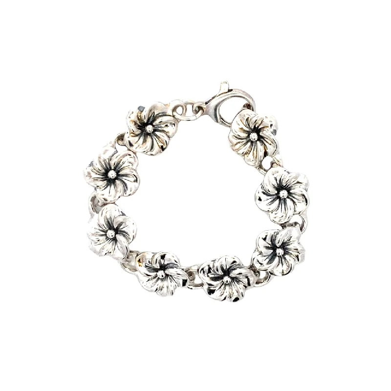 Ladies light touch bracelets -Estate Floral Bracelet in Silver