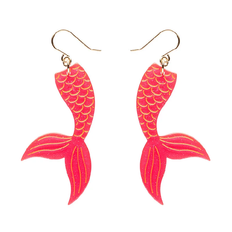 Ladies Earrings for Casual Glow-Erstwilder - Mermaid Tail Drop Essential Earrings - Hot Pink