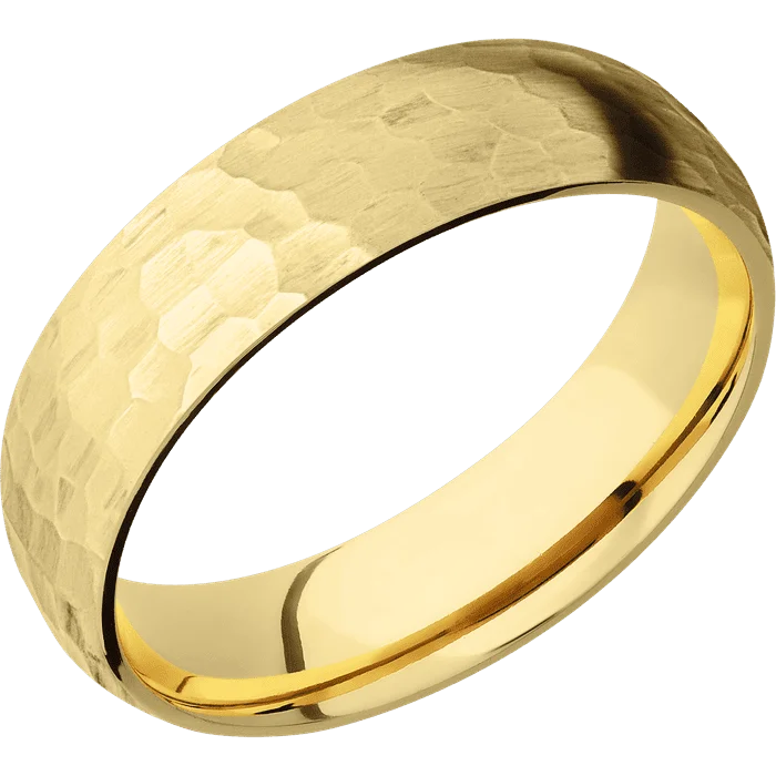 Ladies Rings Crafted Spark-6mm wide Domed 22k Yellow Gold Ring with Hammer Finish