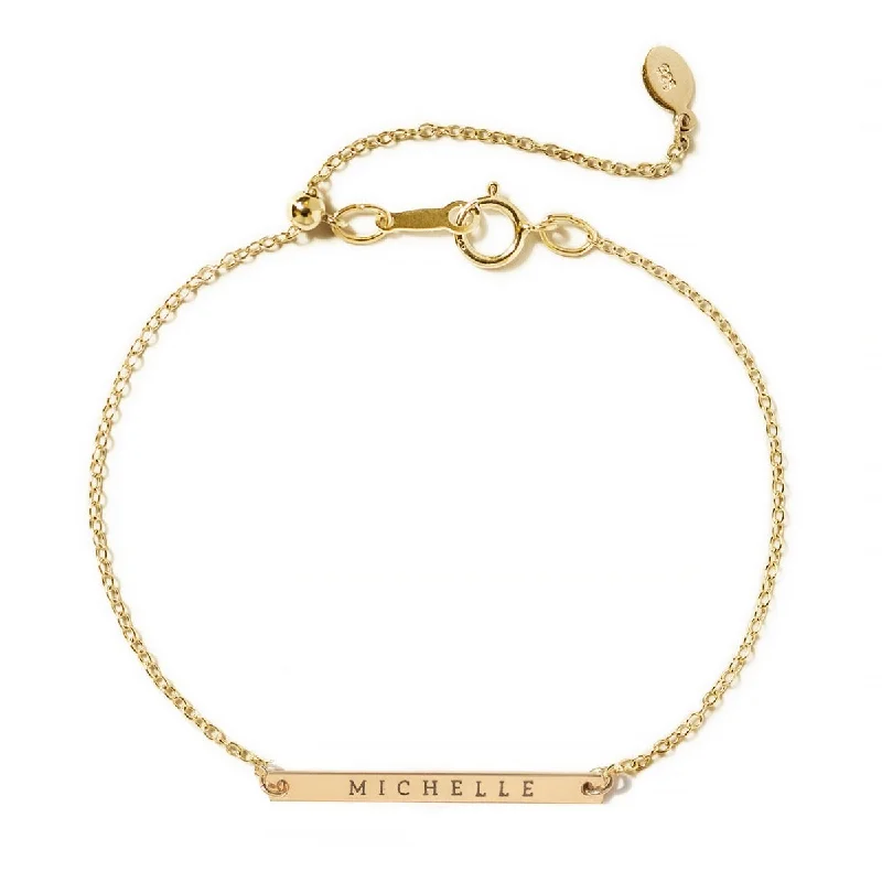 Ladies rosy gold bracelets -Thin Bar ID Bracelet